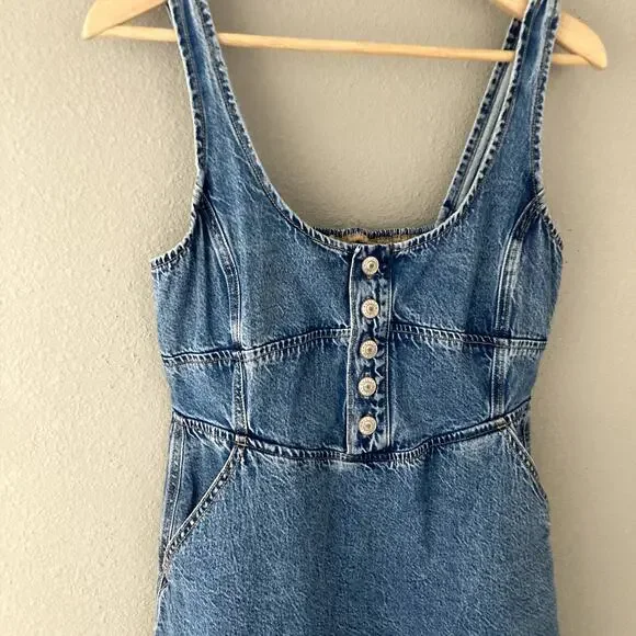 American Eagle AE Corset Button Up Denim Mini Dress Medium - Picture 2 of 6